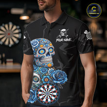 Load image into Gallery viewer, Personalized Blue Sugar Skull Darts Shirt For Men Custom Darts Jersey Team Polo &amp; Quarter Zip TDM6263