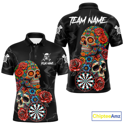 Personalized Colorful Sugar Skull Darts Shirt For Men Custom Darts Jersey Team Polo & Quarter Zip TDM6264