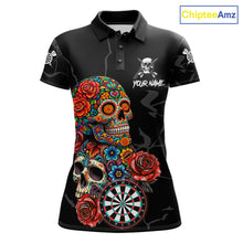 Load image into Gallery viewer, Personalized Colorful Sugar Skull Darts Shirt For Women Custom Darts Jersey Team Polo &amp; Quarter Zip TDM6264