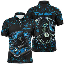 Load image into Gallery viewer, Blue Funny Grim Reaper 8 Ball Pool Men Billiard Shirts Custom Name Lightning Billiard Jerseys TDM2161