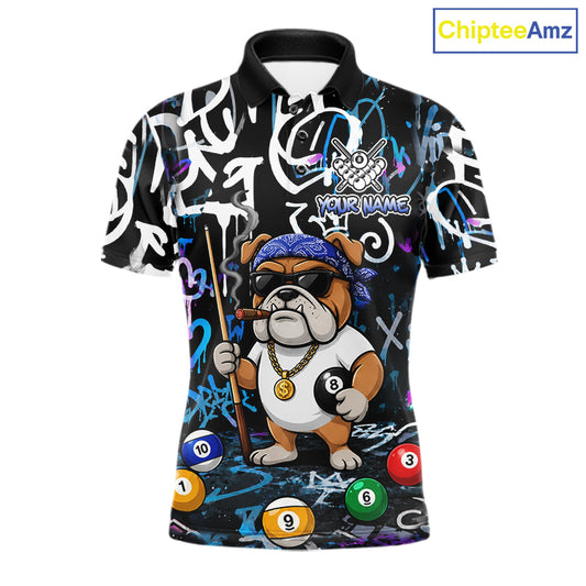 Colorful Graffiti Funny Bulldog 8 Ball Pool Billiard Shirt For Men Custom Billiard Team Jersey TDM7155