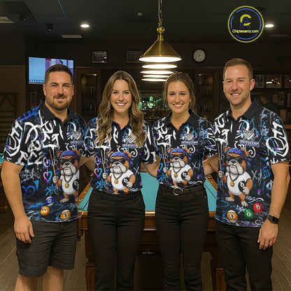 Colorful Graffiti Funny Bulldog 8 Ball Pool Billiard Shirt For Men Custom Billiard Team Jersey TDM7155
