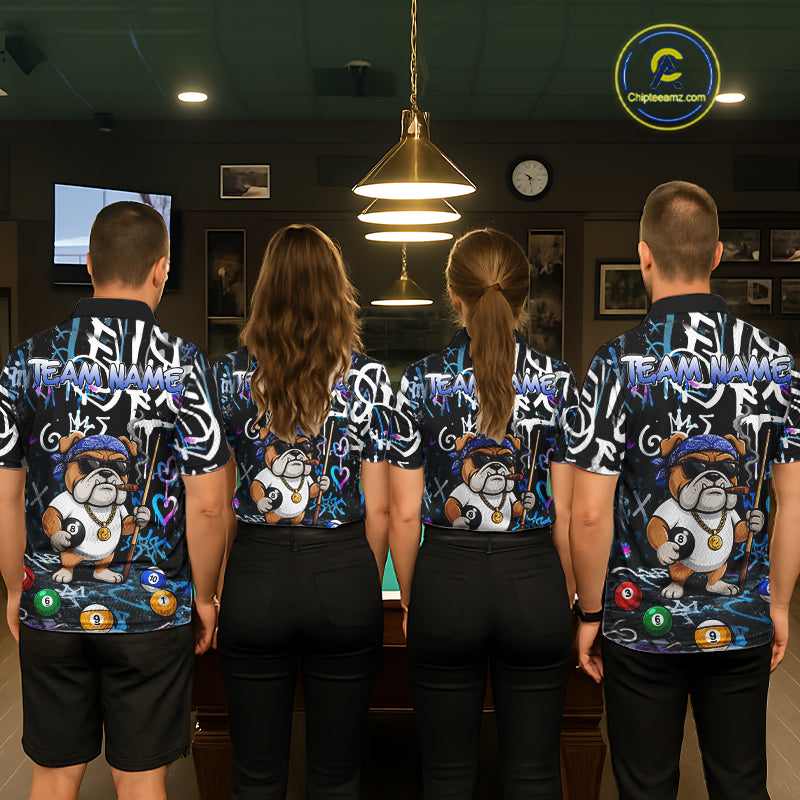 Colorful Graffiti Funny Bulldog 8 Ball Pool Billiard Shirt For Men Custom Billiard Team Jersey TDM7155