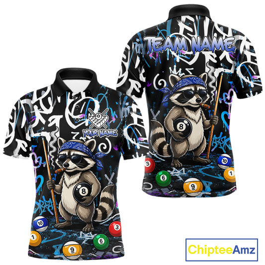 Colorful Graffiti Funny Raccoon 8 Ball Pool Billiard Shirt For Men Custom Billiard Team Jersey TDM7156