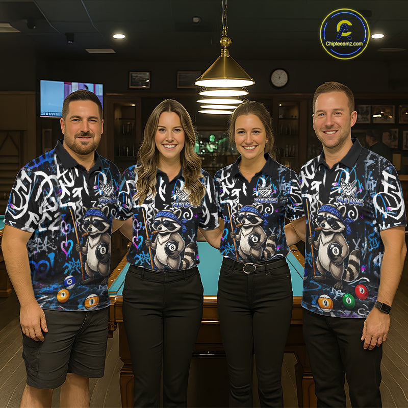 Colorful Graffiti Funny Raccoon 8 Ball Pool Billiard Shirt For Men Custom Billiard Team Jersey TDM7156