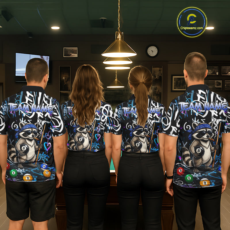 Colorful Graffiti Funny Raccoon 8 Ball Pool Billiard Shirt For Men Custom Billiard Team Jersey TDM7156