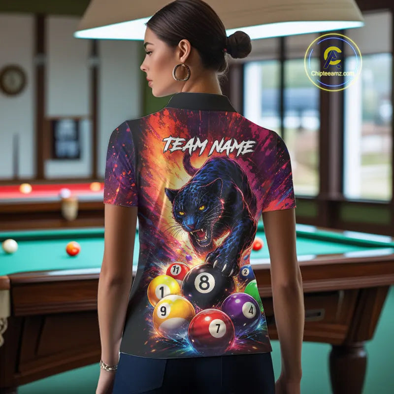 Colorful Billiard Balls Panther 8 Ball Pool Shirt For Women Custom Billiard Jersey Polo & 1/4 Zip TDM5669