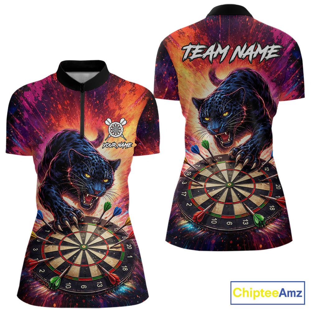 Personalized Colorful Panther Darts Shirt For Women Custom Darts Team Jersey Polo & Quarter Zip TDM5670