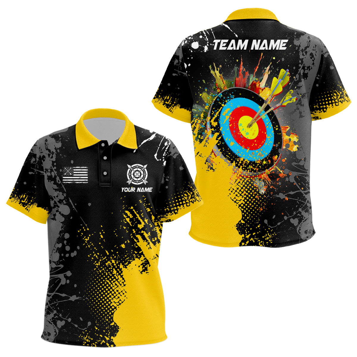 Personalized Paint Yellow 3D Target Archery Polo Shirts For Kid Custom Name Archery Jerseys Attire TDM1191