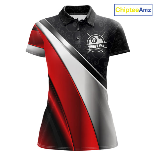 Custom Black, Red And Silver 8 Ball Pool Billiard Jersey For Women, Billiard Tournament Team Shirts TDM7163