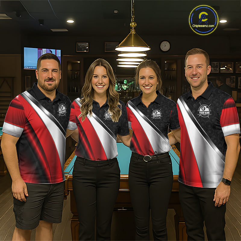Custom Black, Red And Silver 8 Ball Pool Billiard Jersey For Women, Billiard Tournament Team Shirts TDM7163