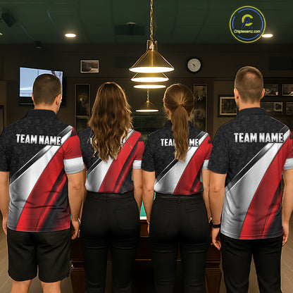 Custom Black, Red And Silver 8 Ball Pool Billiard Jersey For Women, Billiard Tournament Team Shirts TDM7163