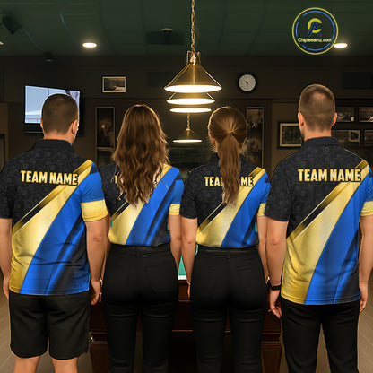 Personalized Blue And Gold 8 Ball Pool Billiard Jersey For Women, Billiard Tournament Team Shirts TDM7164