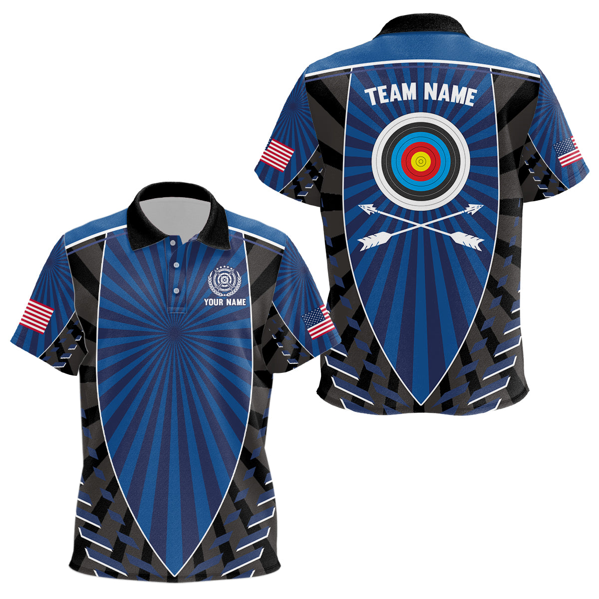 Personalized Name Blue Archery Polo Shirts For Kid Custom Team Name Archery Jerseys TDM0517