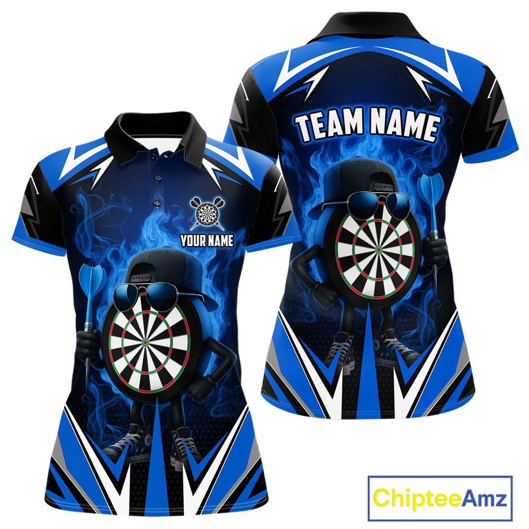 Funny Dartboard Blue Flaming Darts Shirt For Women Custom Darts Jersey Team Polo & Quarter Zip TDM5386