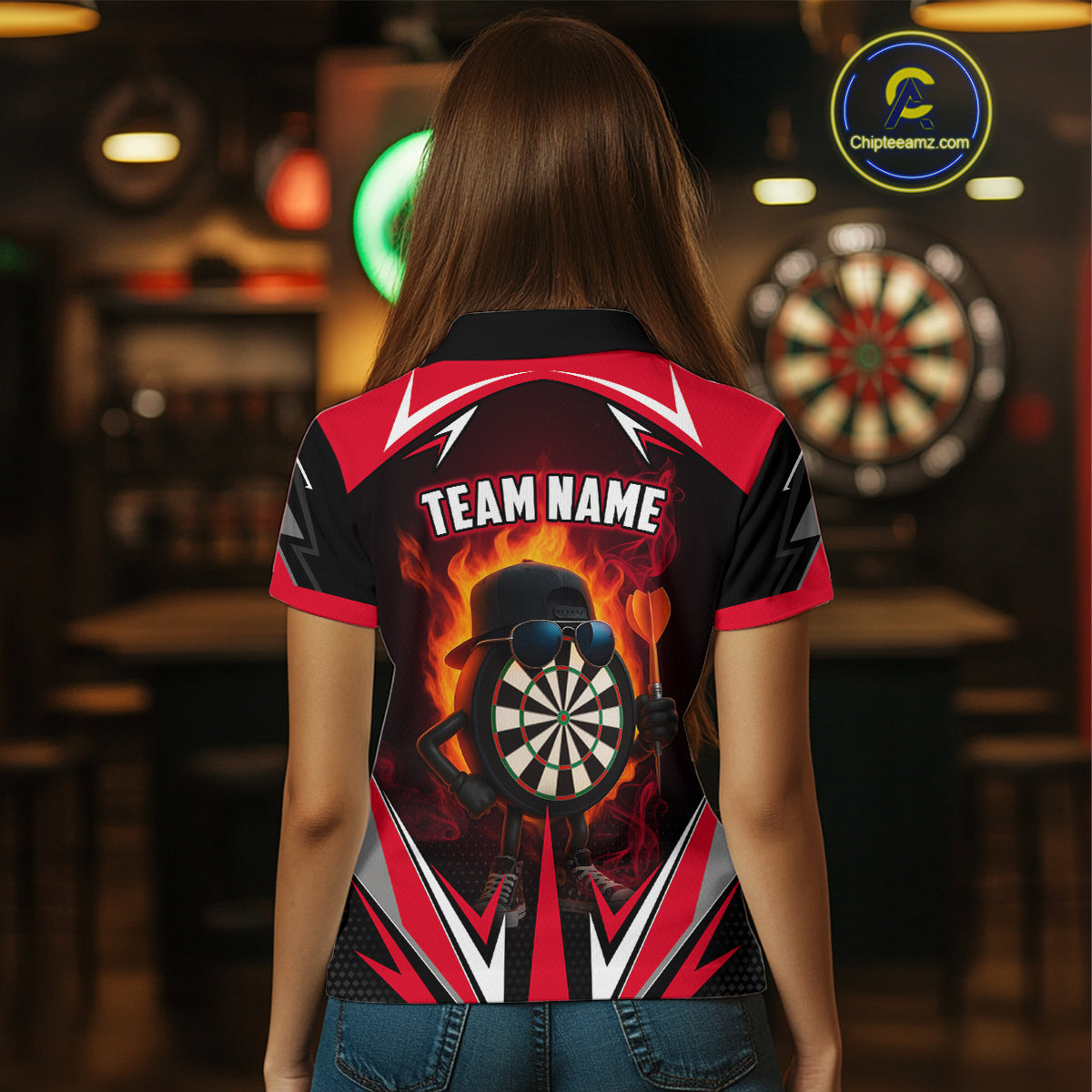 Funny Dartboard Red Flaming Darts Shirt For Women Custom Darts League Jersey Team Polo & Quarter Zip TDM5387