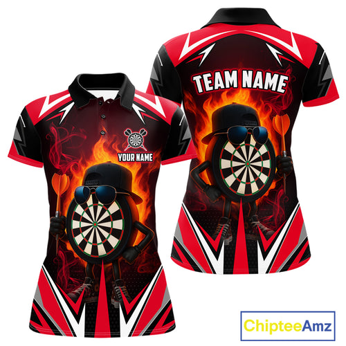 Funny Dartboard Red Flaming Darts Shirt For Women Custom Darts League Jersey Team Polo & Quarter Zip TDM5387