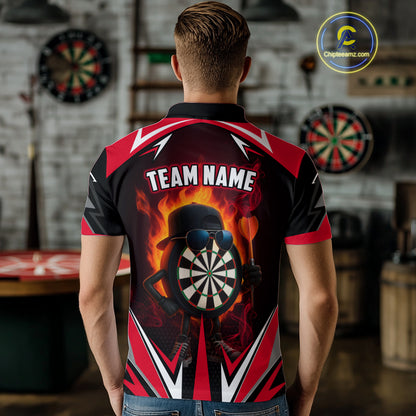 Funny Dartboard Red Flaming Darts Shirt For Men Custom Darts League Jersey Team Polo & Quarter Zip TDM5387