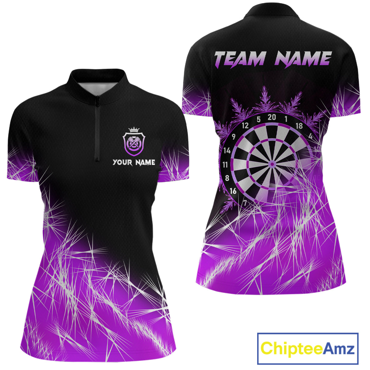 Purple Icy Lights Womens Darts Polo & Quarter Zip Custom Dart Shirts For Team Darts Jerseys Outfit TDM4149