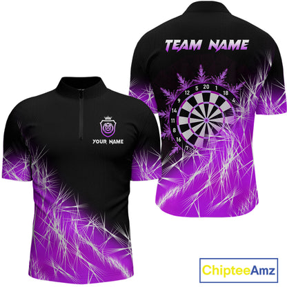 Purple Icy Lights Mens Darts Polo & Quarter Zip Custom Dart Shirts For Team Darts Jerseys Outfit TDM4149
