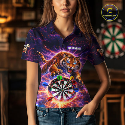 Colorful Thunder Lightning Tiger Darts Shirt For Women Custom Darts Jersey Team Polo & 1/4 Zip TDM5686