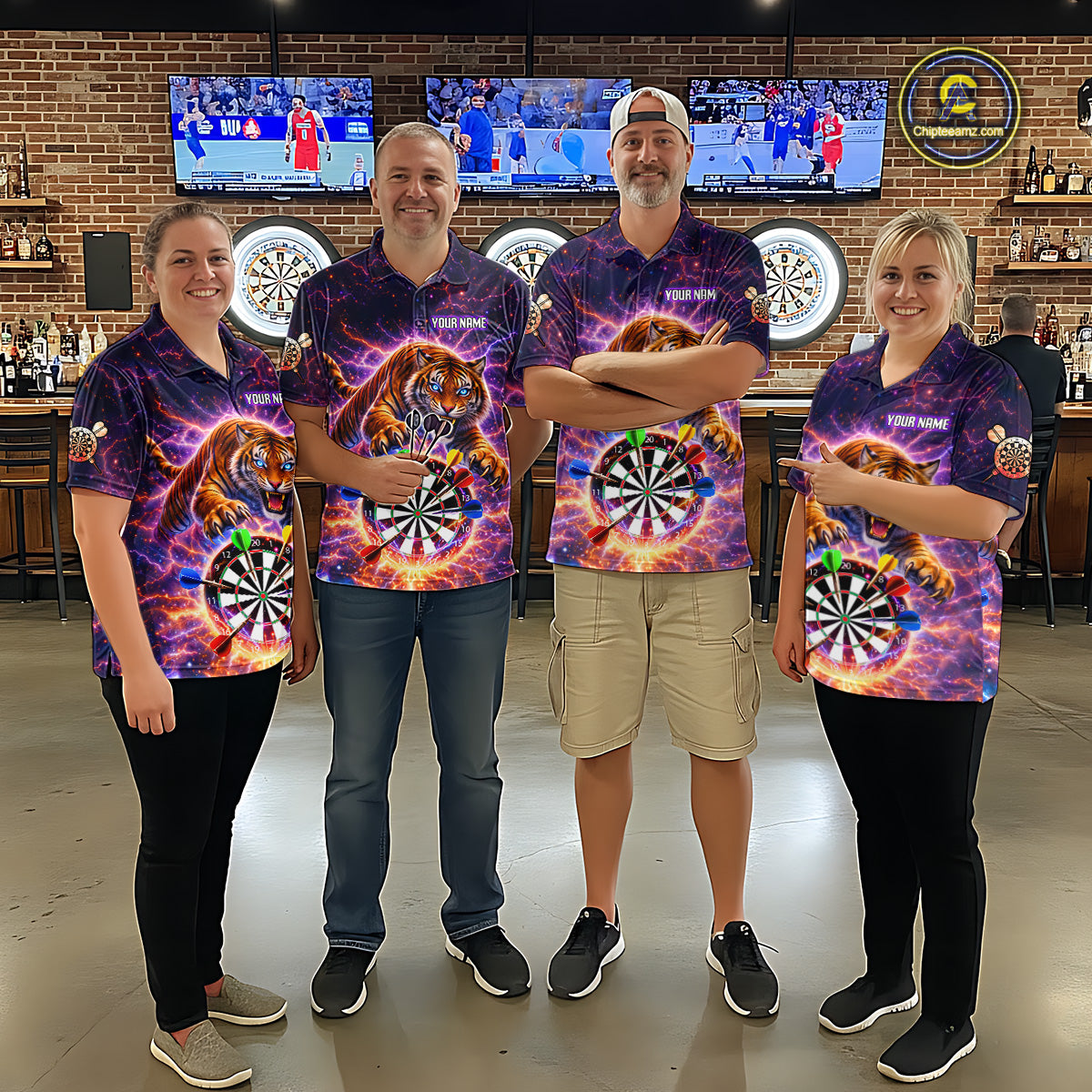 Colorful Thunder Lightning Tiger Darts Shirt For Men Custom Darts Jersey Team Polo & 1/4 Zip TDM5686