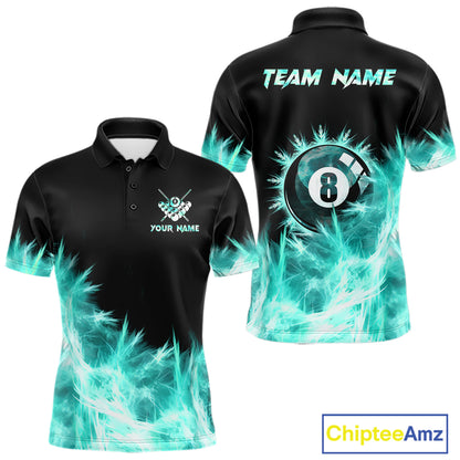 Turquoise Icy Light 8 Ball Pool Billiard Polo & 1/4 Zip For Men Custom Billiard Team Jerseys  TDM5689
