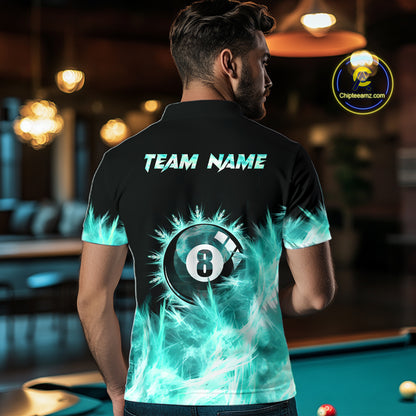 Turquoise Icy Light 8 Ball Pool Billiard Polo & 1/4 Zip For Men Custom Billiard Team Jerseys  TDM5689