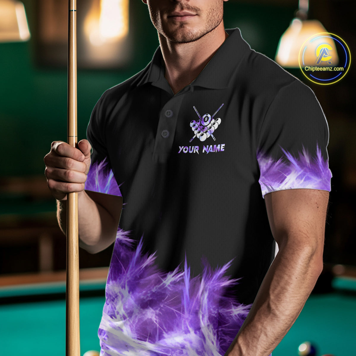 Purple Icy Light 8 Ball Pool Billiard Polo & Quarter Zip For Men Custom Billiard Team Jerseys TDM5690