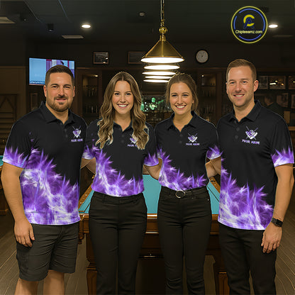 Purple Icy Light 8 Ball Pool Billiard Polo & Quarter Zip For Women Custom Billiard Team Jerseys TDM5690