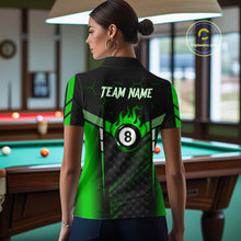 Load image into Gallery viewer, Personalized Green 8 Ball Flame Billiard Polo &amp; Quarter Zip For Women, 8 Ball Pool Team Jersey TDM6040