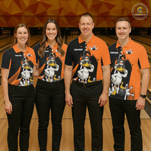 Load image into Gallery viewer, Custom Black And Orange Funny Duck Bowling Shirts For Women, Bowling Team Jersey Polo &amp; 1/4 Zip TDM6294