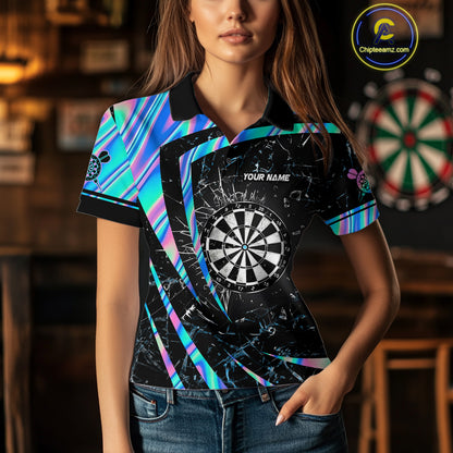 Personalized Holographic Glass Break Darts Shirt For Women Custom Darts Jersey Team Polo & 1/4 Zip TDM5413