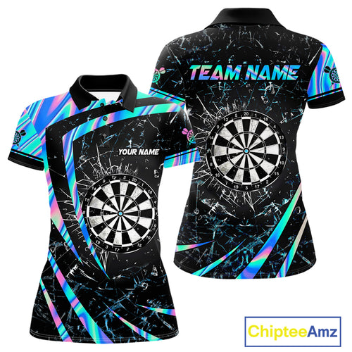Personalized Holographic Glass Break Darts Shirt For Women Custom Darts Jersey Team Polo & 1/4 Zip TDM5413