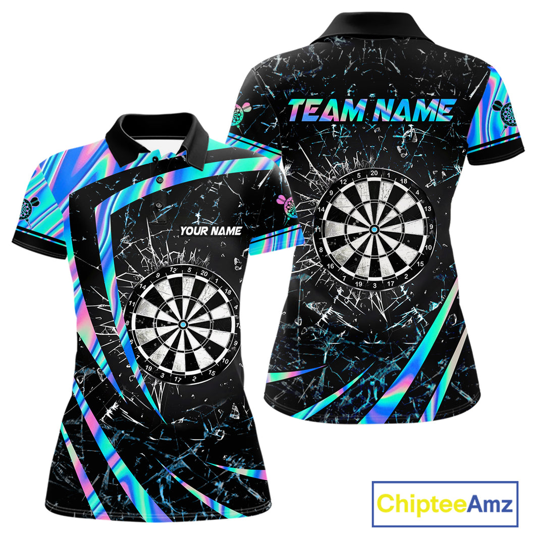 Personalized Holographic Glass Break Darts Shirt For Women Custom Darts Jersey Team Polo & 1/4 Zip TDM5413