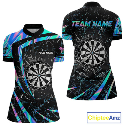 Personalized Holographic Glass Break Darts Shirt For Women Custom Darts Jersey Team Polo & 1/4 Zip TDM5413