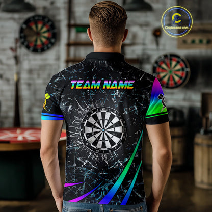 Funny Rainbow Colorful Glass Break Darts Shirt For Men Custom Darts Jersey Team Polo & 1/4 Zip TDM5414