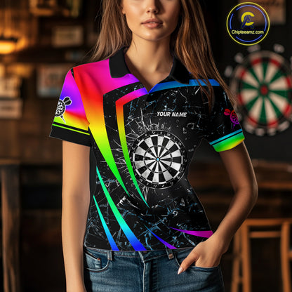 Funny Rainbow Colorful Glass Break Darts Shirt For Women Custom Darts Jersey Team Polo & 1/4 Zip TDM5414