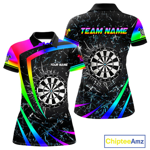 Funny Rainbow Colorful Glass Break Darts Shirt For Women Custom Darts Jersey Team Polo & 1/4 Zip TDM5414