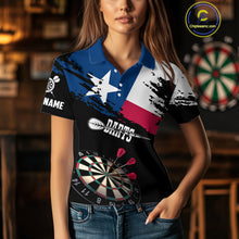 Load image into Gallery viewer, Personalized Grunge Texas Flag Womens Darts Shirt Custom Texas Darts Jersey Team Polo &amp; 1/4 Zip TDM5415