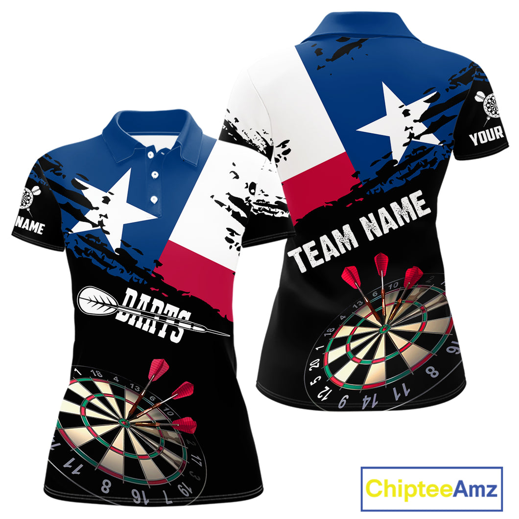 Personalized Grunge Texas Flag Womens Darts Shirt Custom Texas Darts Jersey Team Polo & 1/4 Zip TDM5415