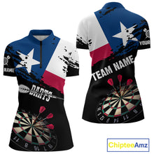 Load image into Gallery viewer, Personalized Grunge Texas Flag Womens Darts Shirt Custom Texas Darts Jersey Team Polo &amp; 1/4 Zip TDM5415