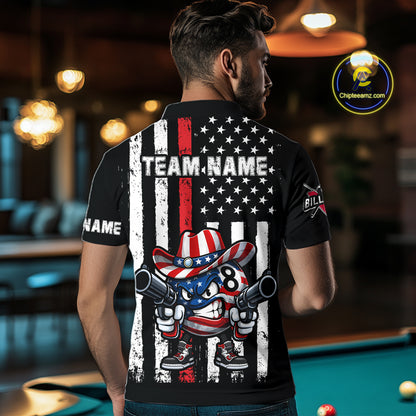 Funny 8 Ball US Flag Billiard Shirt For Men Custom Patriotic Pool Team Jersey Polo & 1/4 Zip TDM6048