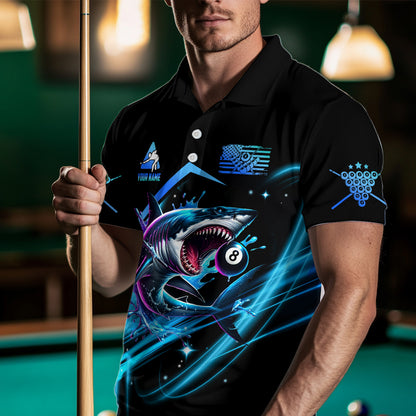 Blue 8 Ball Pool Billiard Shark Polo & Quarter Zip For Men Custom Team League Billiard Jerseys TDM2715