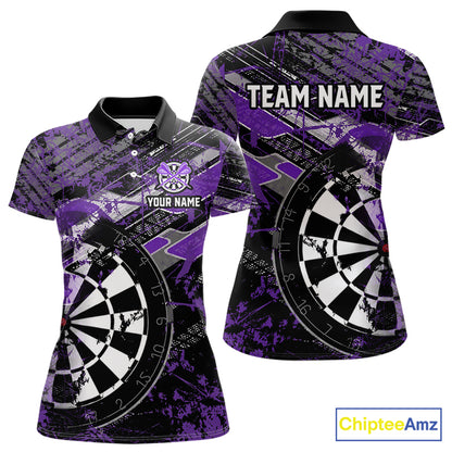 Personalized Purple Splatter Grunge Darts Shirt For Women Custom Darts Jersey Team Polo & 1/4 Zip TDM6486