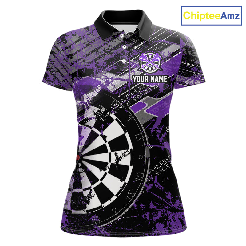 Personalized Purple Splatter Grunge Darts Shirt For Women Custom Darts Jersey Team Polo & 1/4 Zip TDM6486