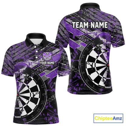 Personalized Purple Splatter Grunge Darts Shirt For Men Custom Darts Jersey Team Polo & 1/4 Zip TDM6486