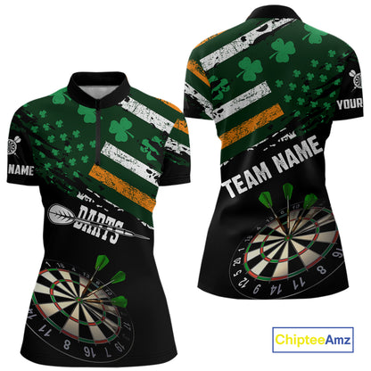 Personalized US Flag St Patrick Day Dart Shirts For Women Custom Patriotic Shamrock Darts Jerseys TDM5708
