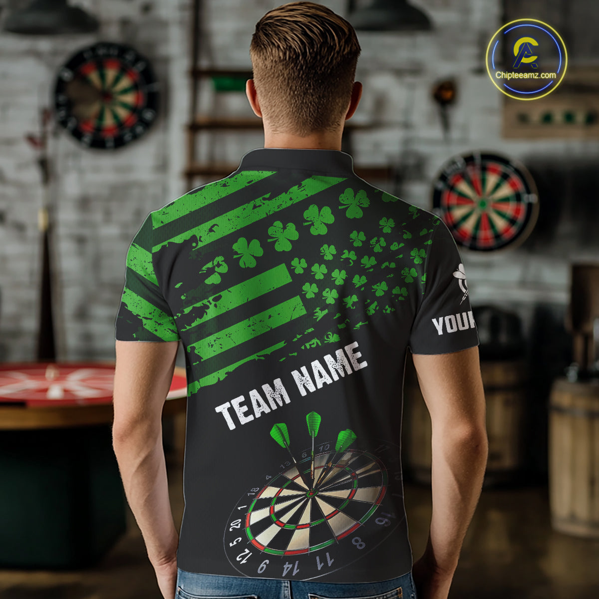 Personalized US Flag St Patrick Day Dart Shirts For Men Custom Luckiest Shamrock Darts Jerseys TDM5709