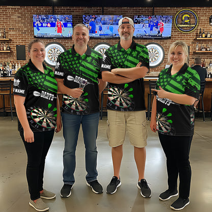 Personalized US Flag St Patrick Day Dart Shirts For Men Custom Luckiest Shamrock Darts Jerseys TDM5709